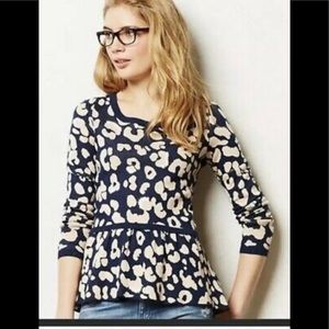 Anthropologie Moth blue leopard peplum sweater
